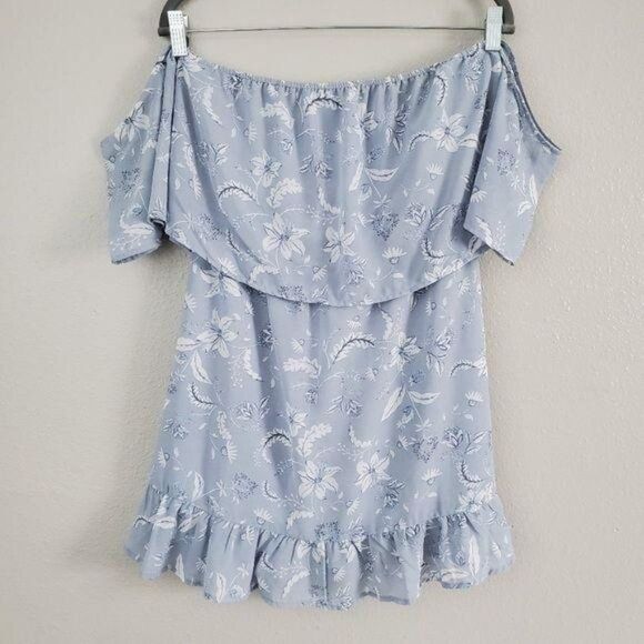 Tobi Mel Off Shoulder Mini Skater Dress Light Blue Size Medium - Picture 2 of 8